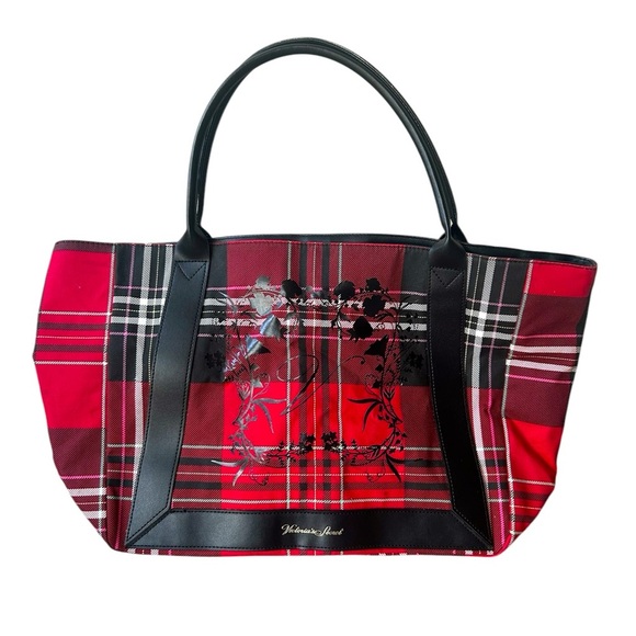 Victoria's Secret Red and Black  Plaid Tote Bag NWOT - Picture 1 of 9